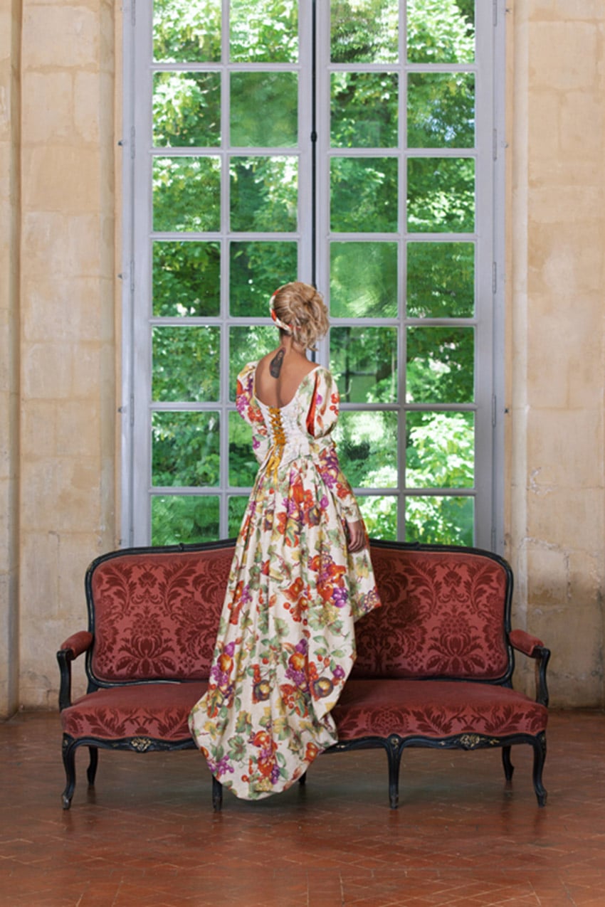 Robe de mariée imprimée – mariage chic- made in France – Zélia – robe de mariée château